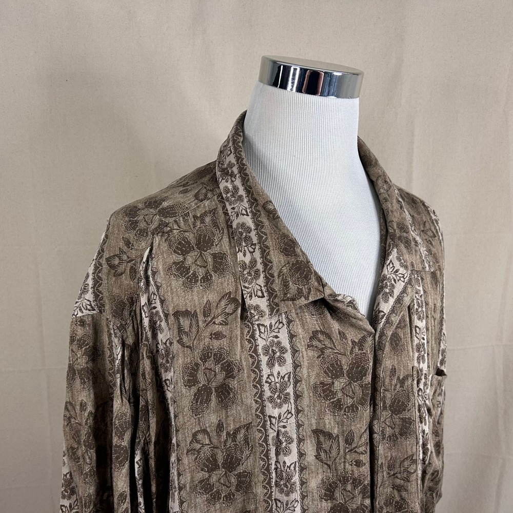 Island Passport 5XL Regular Button Up Shirt Brown Floral Vertical Stripe Mens